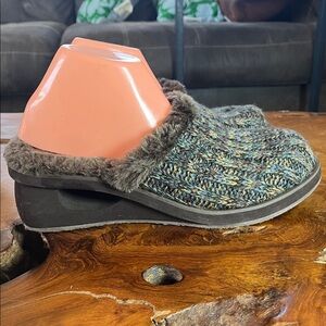 Skechers Cali Sweater Knit Wedge Slippers Faux Fur Lined Slip-On Women’s 9.5